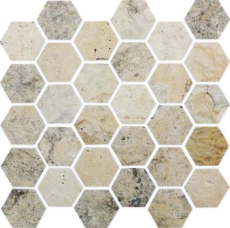 Silver Travertine Hexagon Mosaic Tiles