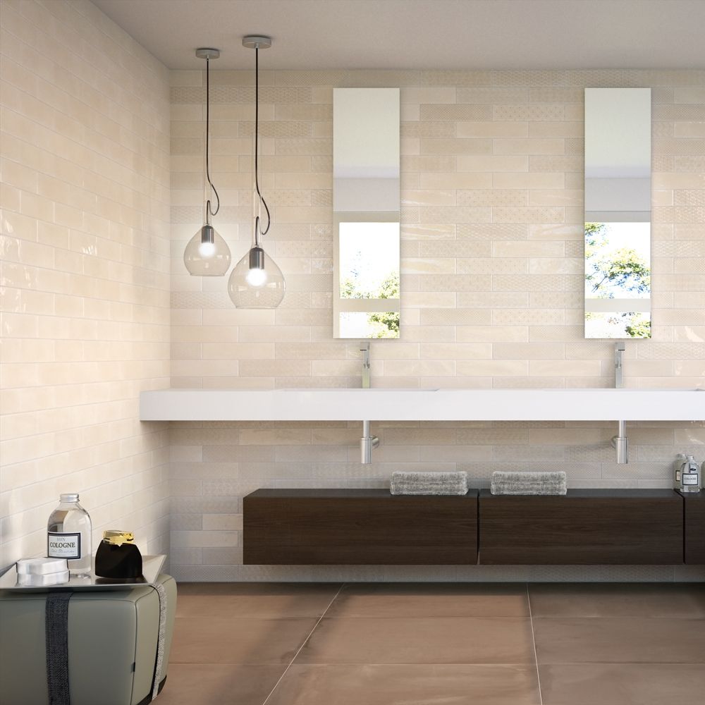 Kennet Ivory Glazed 300 x 75mm Brick Ceramic Tiles - Image 2