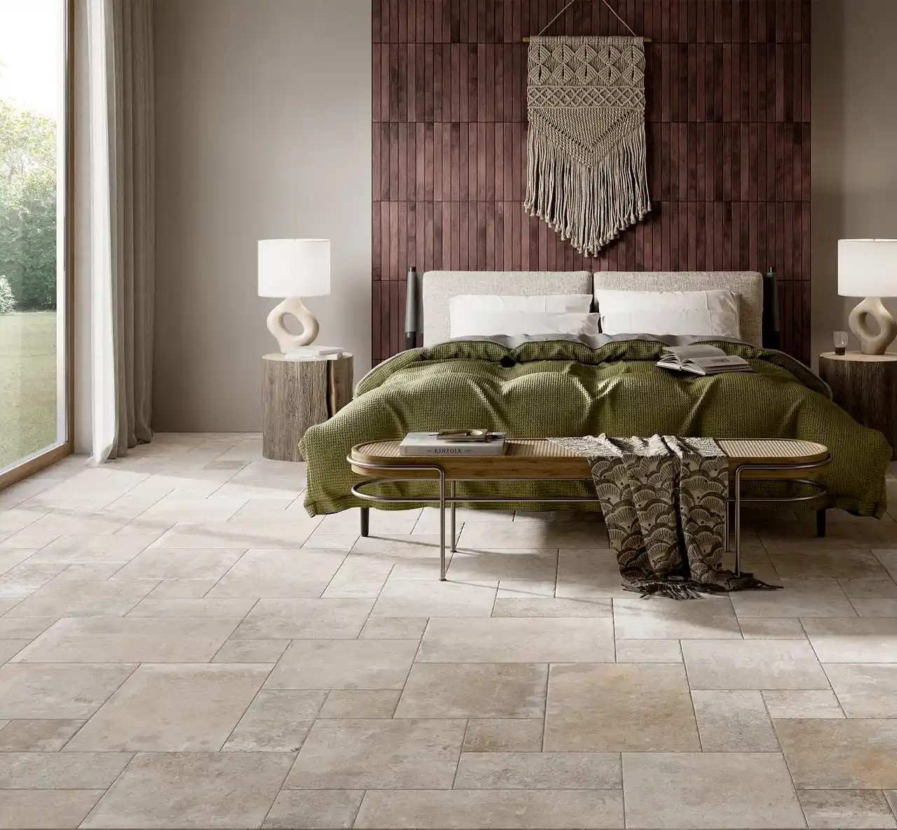 Castle Ivory Porcelain Flagstone in Modular Pattern