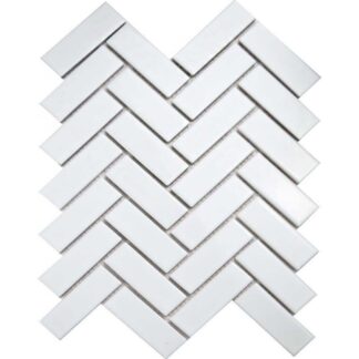 White Gloss Herringbone Gloss 22x73 Porcelain Mosaic Tiles
